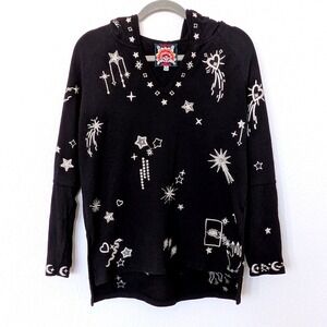 Johnny Was Algol Beach Celestial Embroidered Hoodie Sz XS Black Star Moon Boho